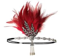 Licsaliwe Bandeau à clapet, casque des années 1920 pour femme avec cristal et perle, accessoire de cheveux Art déco vintage pour fête de l'âge du jazz, Halloween, costume rouge vin