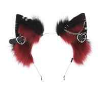 Licsaliwe Bandeau d'oreilles de chat avec chaîne métallique, poiloire gothique à fourrure gothique aux oreilles animales pour cosplay, fête costumée (noir et rouge en rouge)