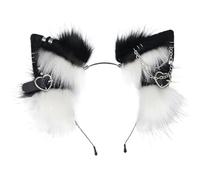 Licsaliwe Bandeau d'oreilles de chat avec chaîne métallique, poiloire gothique aux oreilles animales gothianes à fourrure pour cosplay, fête costumée (noir et blanc)