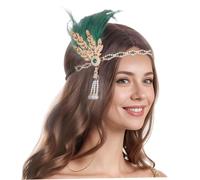 Licsaliwe Bandeau Flapper - Coiffe des années 1920 pour femme avec cristal et perle, accessoire de cheveux Art déco vintage pour costume d'Halloween Jazz Age Party, vert