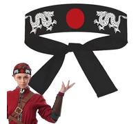 Licsaliwe Bandeau Japonais 39 Longueur de karaté Noir de Longueur avec 2 Dragon et Motifs Lever Soleil Bandana Japonais pour Les Costumes Cosplay d'halloween, Bandeau