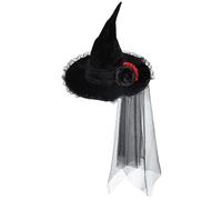 Licsaliwe Chapeau de sorcière en velours de dentelle avec voile, accessoire costume sorcière pour femme, accessoires d'Halloween noirs et chapeau cosplay pour fêtes à thème