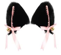 Licsaliwe Clip sur oreilles de chat, pinces à cheveux noires en peluche pour cosplay Lolita, accessoires d'Halloween et de fête à thème