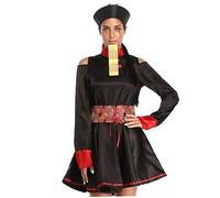 Licsaliwe Costume de Zombie Chinois pour Femme, Robe Vintage brodée de la Dynastie Rouge et Noire avec Chapeau et Ceinture, Cosplay d'halloween (XL)