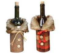 Licsaliwe Couvoirs de Bouteille de vin Noël, 2pcs Collier Collier et Bouton Couvre-Bouteilles festives pour la fête Noël, décorations Table