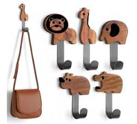 Licsaliwe Crochets muraux animaux, 5 pièces, jolis crochets muraux en bois pour chambre d'enfants avec Lions, éléphant, girafe, auto-adhésifs