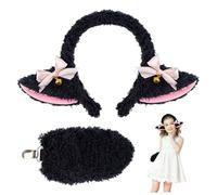 Licsaliwe Ensemble bandeau et queue d'agneau, Costume de mouton en peluche avec cloche et nœud pour jeu de rôle, fêtes à thème