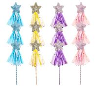 Licsaliwe Ensemble de baguettes de fée princesse, 12 pièces à paillettes avec ruban d'étoiles brillantes pour cadeaux d'anniversaire et mariage