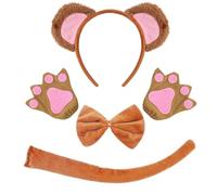 Licsaliwe Ensemble de costumes de singe pour enfants, 4pcs costume tissu marron en taille réelle avec oreilles Glants à nœud papillon queue pour les fêtes d'Halloween