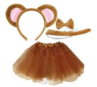 Licsaliwe Ensemble de costumes d'Halloween de singe 4 pièces taille unique - comprend des oreilles, un bandeau, un nœud papillon, une robe princesse à longue queue pour enfants, fête cosplay