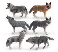 Licsaliwe Ensemble de Figurines d'animaux de Loup, 6 pièces, Jouets éducatifs réalistes pour l'anniversaire des Enfants
