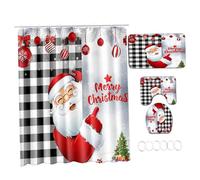 Licsaliwe Ensemble de Rideaux de Douche Noël, Tapis Bain 4pcs, Tapis Couvercle Toilette, Contour pour décor Salle Bain à thème (style3)