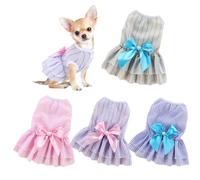 Licsaliwe Ensemble de Robes pour Chien, 4 pièces, vêtements pour Chiots à Rayures Verticales avec nœud Papillon pour Petits Chiens et Chats