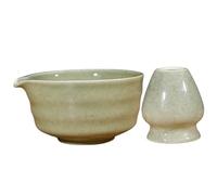 Licsaliwe Ensemble Matcha en céramique avec bol et support de fouet, Kit pratique de cérémonie du thé 2 pièces pour le bureau et la maison