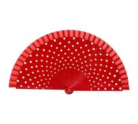 Licsaliwe Éventail espagnol - Éventail de danse flamenco pliable de 41, 9 cm avec pois, bois et coton, pliable traditionnel pour les spectacles, rouge