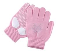Licsaliwe Gants de patinage sur glace pour enfants, gants en tricot épais sans glissement avec des flocons de neige en strass, accessoires sports d'hiver chauds