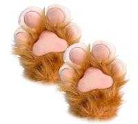 Licsaliwe Gants en peluche patte de chat, mitaines Therian en fourrure pour costumes de cosplay et convention d'anime, orange