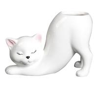 Licsaliwe Jardinière en céramique pour Chat avec Drainage, Vase réaliste pour Chat endormi, Pot de Fleur en céramique Blanche pour la décoration de la Maison, du Bureau, l'hôtel, 15, 2 x 10, 2 cm