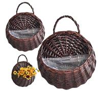 Licsaliwe Lot de 2 Pots de Fleurs Suspendus en rotin Naturel - Panier Mural Vintage - Pot Fleurs à Suspendre au Mur pour la Maison, Le Jardin, Les Plantes d'intérieur, Marron foncé