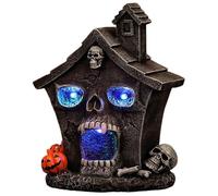 Licsaliwe Maison de Village d'halloween à Face effrayante, Maison de résine oculaire éclairée 6 Pouces pour Table, décor fêtes d'halloween