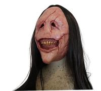 Licsaliwe Masque d'Halloween effrayant, masque facial de démon réaliste en latex avec cheveux noirs pour costumes de cosplay