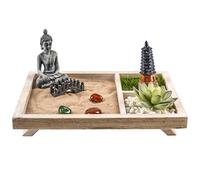 Licsaliwe Mini kit de Jardin de Sable Zen pour Bureau, Plateau Sable avec râteaux et Figurines Bouddha, décoration Bureau méditation (Style 2)