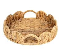 Licsaliwe Panier festonné, plateaux de panier tissé de jacinthe d'eau, plateau service rond 12 pouces avec poignée pour table à manger, vanité, chambre à coucher, cuisine