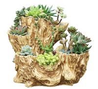 Licsaliwe Planteur en Bois flotté, Planter Rustique en résine irrégulière, Pots de souche de Bois d'imitation créative pour Herbe, Fleur, Fraise, Petites Plantes