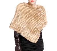 Licsaliwe Poncho tricoté en véritable fourrure de lapin châle de luxe pour femme pull poncho rayé en fourrure cape en pour mariage