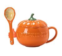 Licsaliwe Pumpkin Mug 10oz en céramique, jolie tasse d'Halloween avec couvercle, poignée, cuillère pour café, lait, flocons d'avoine, yaourt