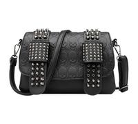 Licsaliwe Sac messager clouté tête de mort pour femme sac à chaîne punk vegan gothique bandoulière riveté 25 x 17 x 5 cm