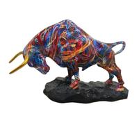 Licsaliwe Statue de Taureau Bleu Rouge Or Vibrant, Sculpture Animale Moderne en résine pour décoration de Bureau à Domicile, étagère Salon