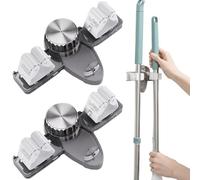 Licsaliwe Support mural pour balai à ventouse, 2 pièces, organisateur de vadrouille et de balai sans perçage avec porte-serviettes rétractable, gris
