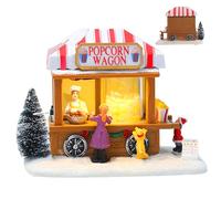 Licsaliwe Wagon de Pop-Corn éclairé à LED, Musical Christmas Village House Batterated, pour Une présentation de Table, décoration d'hiver