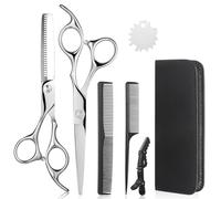 Lictin 4 en 1 kit de ciseaux de coiffure professionnels en acier inoxydable avec ciseaux de coupe, ciseaux à effiler, peigne, clip et étui pour homme et femme (argenté)