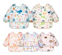 Lictin Bavoirs Manches Longues 5PCS Etanches Blouse Peinture Enfant Tablier d'Alimentation Multicolore 0-2ans