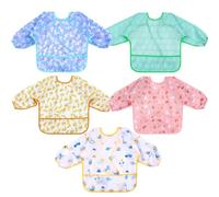 Lictin Bavoirs Manches Longues Bebe - 5PCS Tablier Peinture pour Enfants Blouse Imperméable, Bavoirs Récupérateur pour GarçOns Et Filles à Manger(3-4ans)