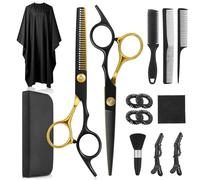 Lictin Ciseaux de Coiffeur Professionnels 15 en 1-6.7" en Acier Inoxydable avec Peigne, Ciseaux à Effiler, Sac en Cuir et Cape de Coiffure (Noir et Doré)