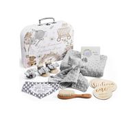 Lictin Coffret Naissance, Ensemble de 14 Coffrets Cadeaux, Cadeaux Bébé Inclus, Couverture, Doudou Éléphant, Bavoirs, Étapes Bébé, Cadeau de Bébé Neutre pour Garçons et Filles