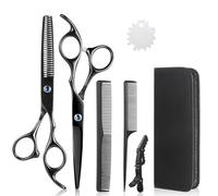 Lictin Kit 4 en 1 avec ciseaux de coiffure professionnels en acier inoxydable avec ciseaux de coupe, ciseaux à effiler, peigne, clip et étui pour homme et femme (Noir)