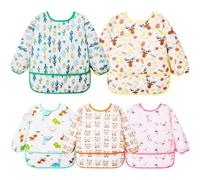 Lictin Lot de 5 bavoirs imperméables à manches longues avec décolleté réglable pour bébés Unisexe (0-24 mois) Multicolore