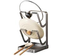 Lid Rack | 9.06In Stainless Steel Multifunctional Pot Lid Holder with Drip Tray Spoon Rest Kitchen Organizer | Cooking Stove Counter Cabinet Tabletop Cookware Utensil