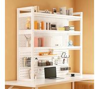 LIDANGUH Organisateur d’étagère de Bureau en métal avec Panneau perforé, bibliothèque de Bureau à 1/2/3 Niveaux pour Rangement sur Plan de Travail, étagères réglables(White Triple Layer,130cm/51.2in)