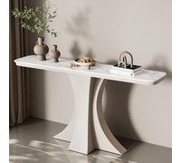 LIDANGUH Table Console Demi-Lune étroite pour entrée, Plateau Fin en Ardoise, Table d’appoint Moderne et Luxueuse pour canapé Base incurvée créative, pour Salon et Couloir(White B,120cm/47.2in)