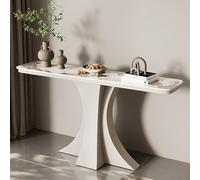 LIDANGUH Table Console Demi-Lune étroite pour entrée, Plateau Fin en Ardoise, Table d’appoint Moderne et Luxueuse pour canapé Base incurvée créative, pour Salon et Couloir(White A,80CM/31.5IN)