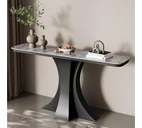 LIDANGUH Table Console Demi-Lune étroite pour entrée, Plateau Fin en Ardoise, Table d’appoint Moderne et Luxueuse pour canapé Base incurvée créative, pour Salon et Couloir(Black D,150cm/59IN)