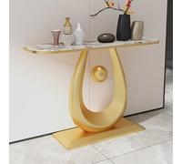 LIDANGUH Table Console Moderne Demi-Lune, Base décorative sphérique, Table d’appoint étroite pour canapé avec Plateau en Ardoise, Meuble de Couloir avec étagères de Rangement(Gold B,80CM/31.5IN)