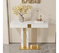 LIDANGUH Table Console Rectangulaire Moderne en Ardoise, Table Demi-Lune d’Entrée avec 2 Tiroirs Cachés, Meuble de Couloir Contemporain de Luxe, Base Métallique Créative(Gold B,140cm/55.1IN)