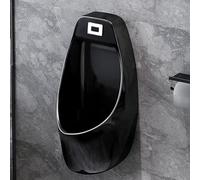 LIDANGUH Urinall pour Hommes Adulte Intelligent Noir Mural, céramique résidentielle Anti-Odeur à Haute efficacité, Chasse Automatique, Anti-éclaboussures, Gain de Place(Floor Drain)