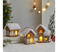 Lidary 3 PièCes Village De Noel en Bois, Maison Village De Noel Miniature, Maisons De NoëL avec LumièRes, Peut êTre Utilisé comme DéCoration De NoëL, DéCoration De Maison (A)